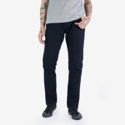 14oz Broken Twill Selvedge Denim Super Slim Cut Jeans - Indigo Overdyed Black