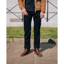 14oz Broken Twill Selvedge Denim Straight Cut Jeans - Indigo Overdyed Black -Denim Clothing-Iron Heart International IH 634SBR 14od 2