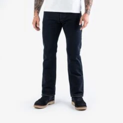 14oz Broken Twill Selvedge Denim Straight Cut Jeans - Indigo Overdyed Black