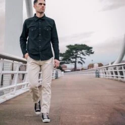 9oz Mercerised Selvedge Cotton Medium/High Rise Tapered Chinos - Ivory -Denim Clothing-Iron Heart International IH 727 IVO 2