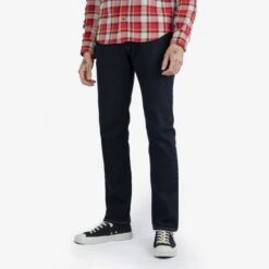 14oz Broken Twill Selvedge Denim Slim Tapered Cut Jeans - Indigo Overdyed Black