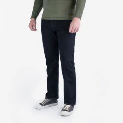 14oz Broken Twill Selvedge Denim Medium/High Rise Tapered Cut Jeans - Indigo Overdyed Black