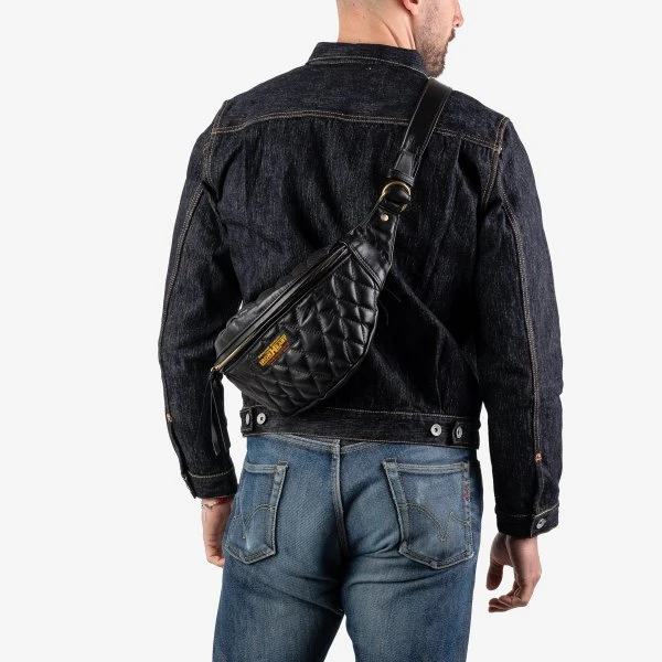Diamond Stitched Leather Waist Bag - Black 4 Diamond Stitched Leather Waist Bag - Black - Image 2