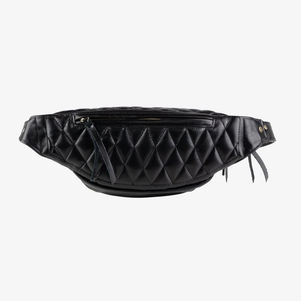 Diamond Stitched Leather Waist Bag - Black 11 Diamond Stitched Leather Waist Bag - Black - Image 9