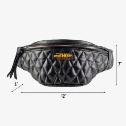 Diamond Stitched Leather Waist Bag - Black 21 Diamond Stitched Leather Waist Bag - Black -Denim Clothing-Iron Heart International IHE 45 BLK 9