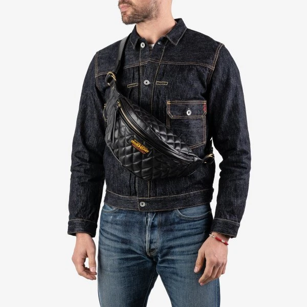 Diamond Stitched Leather Waist Bag - Black 3 Diamond Stitched Leather Waist Bag - Black