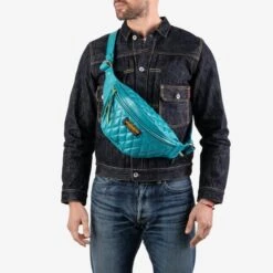 Diamond Stitched Leather Waist Bag - Blue