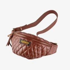 Diamond Stitched Leather Waist Bag - Brown -Denim Clothing-Iron Heart International IHE 45 BRN 5
