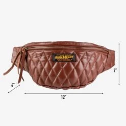 Diamond Stitched Leather Waist Bag - Brown -Denim Clothing-Iron Heart International IHE 45 BRN 6