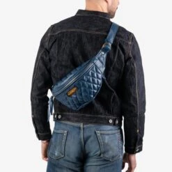 Diamond Stitched Leather Waist Bag - Navy -Denim Clothing-Iron Heart International IHE 45 NAV 1