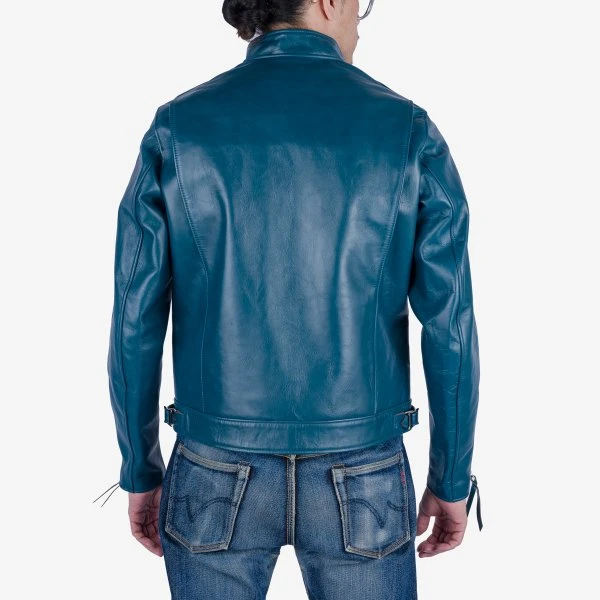 Japanese Horsehide Double Motorcycle Jacket - Blue 4 Japanese Horsehide Double Motorcycle Jacket - Blue - Image 2
