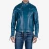 Japanese Horsehide Double Motorcycle Jacket - Blue -Denim Clothing-Iron Heart International IHJ 128 BLU