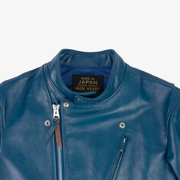Japanese Horsehide Double Motorcycle Jacket - Blue 8 Japanese Horsehide Double Motorcycle Jacket - Blue - Image 6