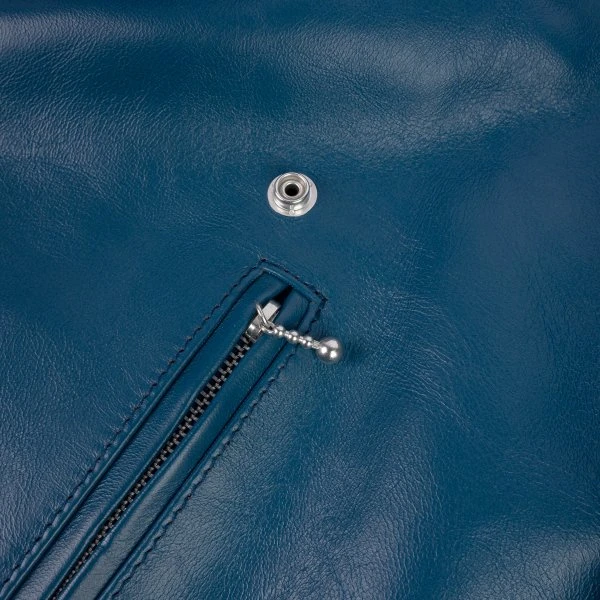 Japanese Horsehide Double Motorcycle Jacket - Blue 11 Japanese Horsehide Double Motorcycle Jacket - Blue - Image 9