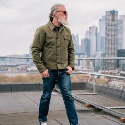 Whipcord A2 Deck Jacket - Olive Drab Green -Denim Clothing-Iron Heart International IHM 40 GRN 3