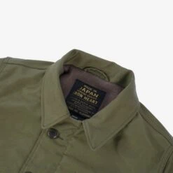 Whipcord A2 Deck Jacket - Olive Drab Green -Denim Clothing-Iron Heart International IHM 40 GRN 6
