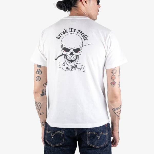 6.5oz 'Break The Needle' Loopwheel Crew Neck T-Shirt With Longer Body - White 3 6.5oz 'Break The Needle' Loopwheel Crew Neck T-Shirt With Longer Body - White
