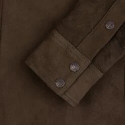 Deerskin Western Shirt 'The Big Buck' - Olive -Denim Clothing-Iron Heart International IHSB BIGBUCK OLV 10