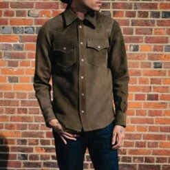 Deerskin Western Shirt 'The Big Buck' - Olive -Denim Clothing-Iron Heart International IHSB BIGBUCK OLV 2