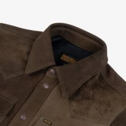 Deerskin Western Shirt 'The Big Buck' - Olive -Denim Clothing-Iron Heart International IHSB BIGBUCK OLV 5