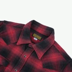 Ultra Heavy Flannel Ombré Check Western Shirt - Red/Black -Denim Clothing-Iron Heart International IHSH 264 RED 4
