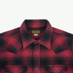 Ultra Heavy Flannel Ombré Check Western Shirt - Red/Black -Denim Clothing-Iron Heart International IHSH 264 RED 5