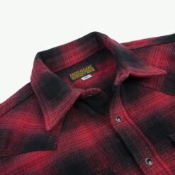 Ultra Heavy Flannel Ombré Check Western Shirt - Red/Black -Denim Clothing-Iron Heart International IHSH 264 RED 6