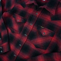 Ultra Heavy Flannel Ombré Check Western Shirt - Red/Black -Denim Clothing-Iron Heart International IHSH 264 RED 7