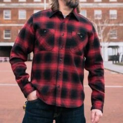 Ultra Heavy Flannel Ombré Check Work Shirt - Red/Black -Denim Clothing-Iron Heart International IHSH 265 RED 2