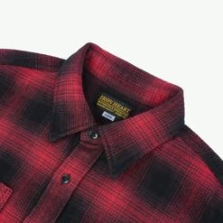 Ultra Heavy Flannel Ombré Check Work Shirt - Red/Black -Denim Clothing-Iron Heart International IHSH 265 RED 4
