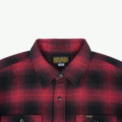 Ultra Heavy Flannel Ombré Check Work Shirt - Red/Black -Denim Clothing-Iron Heart International IHSH 265 RED 5
