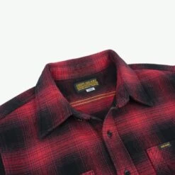 Ultra Heavy Flannel Ombré Check Work Shirt - Red/Black -Denim Clothing-Iron Heart International IHSH 265 RED 6