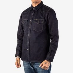 14oz Selvedge Denim Western Shirt - Indigo/Black