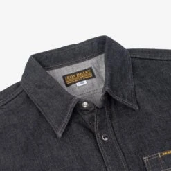 12oz Selvedge Denim Work Shirt With Snaps - Black/Cream -Denim Clothing-Iron Heart International IHSH 326 BLK 4