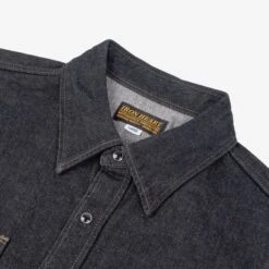 12oz Selvedge Denim Work Shirt With Snaps - Black/Cream -Denim Clothing-Iron Heart International IHSH 326 BLK 7