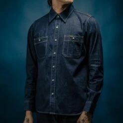 12oz Selvedge Denim Work Shirt With Snaps - Indigo -Denim Clothing-Iron Heart International IHSH 326 IND 2