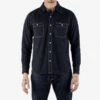 12oz Selvedge Denim Work Shirt With Snaps - Indigo Overdyed Black -Denim Clothing-Iron Heart International IHSH 326 OD