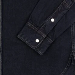 12oz Selvedge Denim Work Shirt With Snaps - Indigo Overdyed Black -Denim Clothing-Iron Heart International IHSH 326 OD 4
