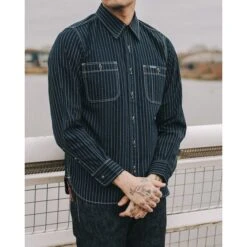 6oz Wabash Work Shirt - Indigo -Denim Clothing-Iron Heart International IHSH 327 IND 2