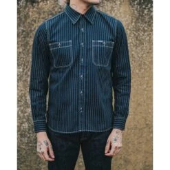 6oz Wabash Work Shirt - Indigo -Denim Clothing-Iron Heart International IHSH 327 IND 3