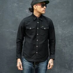 12oz Moleskin CPO Shirt - Black -Denim Clothing-Iron Heart International IHSH 331 BLK 2