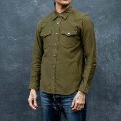 12oz Moleskin CPO Shirt - Olive -Denim Clothing-Iron Heart International IHSH 331 ODG 2