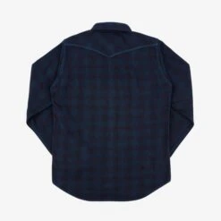 Ultra Heavy Flannel Blanket Check Western Shirt - Sax Blue Overdyed Black -Denim Clothing-Iron Heart International IHSH 333 OD 2