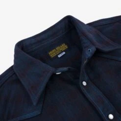 Ultra Heavy Flannel Blanket Check Western Shirt - Sax Blue Overdyed Black -Denim Clothing-Iron Heart International IHSH 333 OD 5