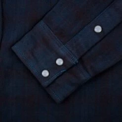 Ultra Heavy Flannel Blanket Check Western Shirt - Sax Blue Overdyed Black -Denim Clothing-Iron Heart International IHSH 333 OD 6
