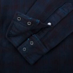 Ultra Heavy Flannel Blanket Check Western Shirt - Sax Blue Overdyed Black -Denim Clothing-Iron Heart International IHSH 333 OD 7