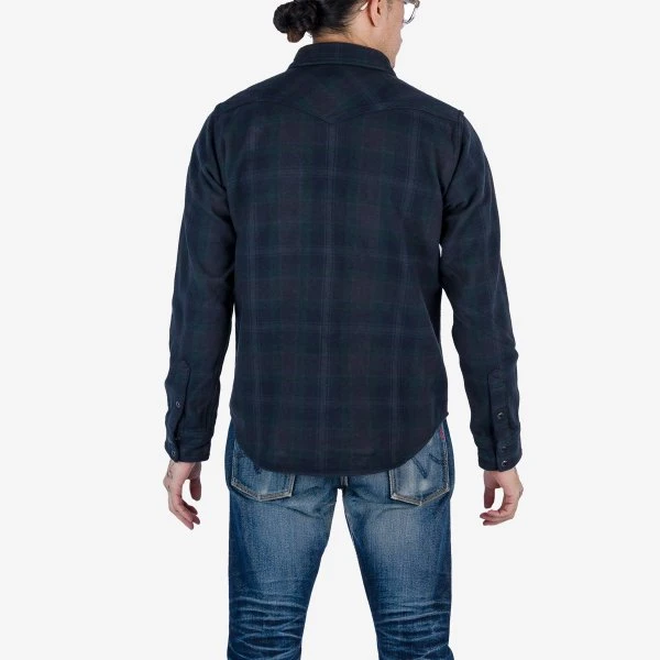 Ultra Heavy Flannel Crazy Check Western Shirt - Navy Overdyed Black 4 Ultra Heavy Flannel Crazy Check Western Shirt - Navy Overdyed Black - Image 2