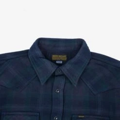 Ultra Heavy Flannel Crazy Check Western Shirt - Navy Overdyed Black 17 Ultra Heavy Flannel Crazy Check Western Shirt - Navy Overdyed Black -Denim Clothing-Iron Heart International IHSH 336 OD 4