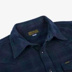 Ultra Heavy Flannel Crazy Check Western Shirt - Navy Overdyed Black 18 Ultra Heavy Flannel Crazy Check Western Shirt - Navy Overdyed Black -Denim Clothing-Iron Heart International IHSH 336 OD 5