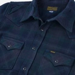 Ultra Heavy Flannel Crazy Check Western Shirt - Navy Overdyed Black 19 Ultra Heavy Flannel Crazy Check Western Shirt - Navy Overdyed Black -Denim Clothing-Iron Heart International IHSH 336 OD 6